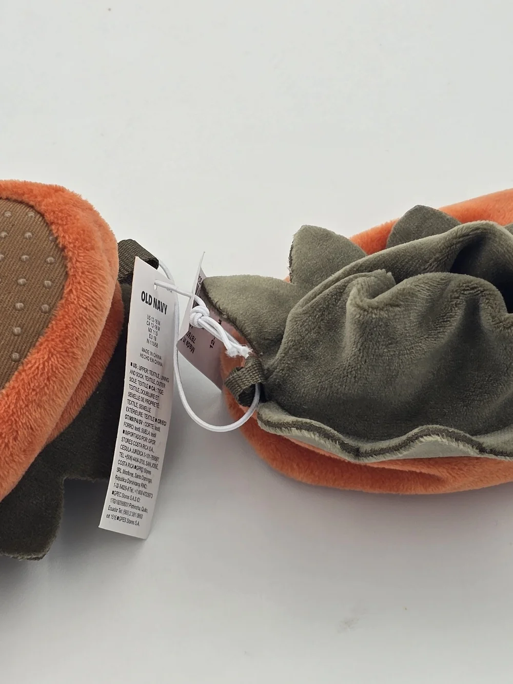 Old Navy Orange Pumpkin Plush Baby Booties with Olive Leaf Cuff